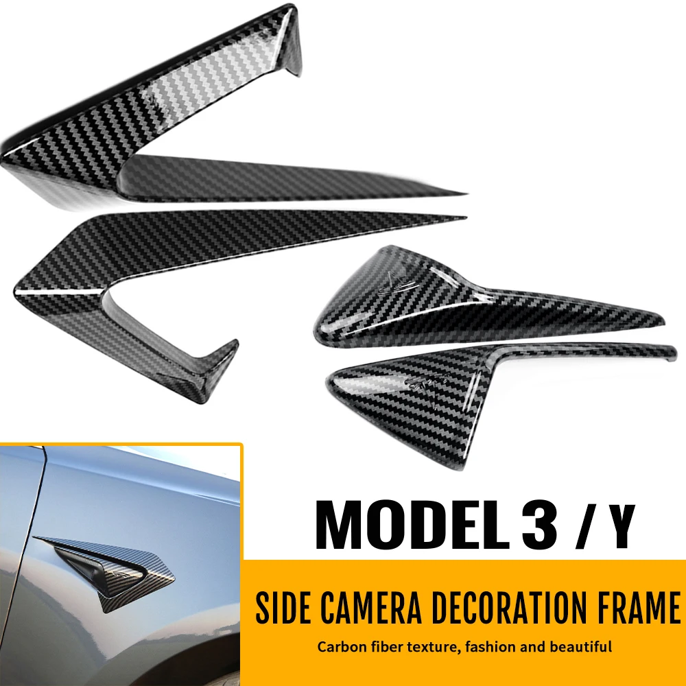 

2pcs For Tesla Model 3 Y S X 2021 2022 2023 Body Kit ABS Carbon Fiber Car Side Camera Protective Covers Decoration Stickers