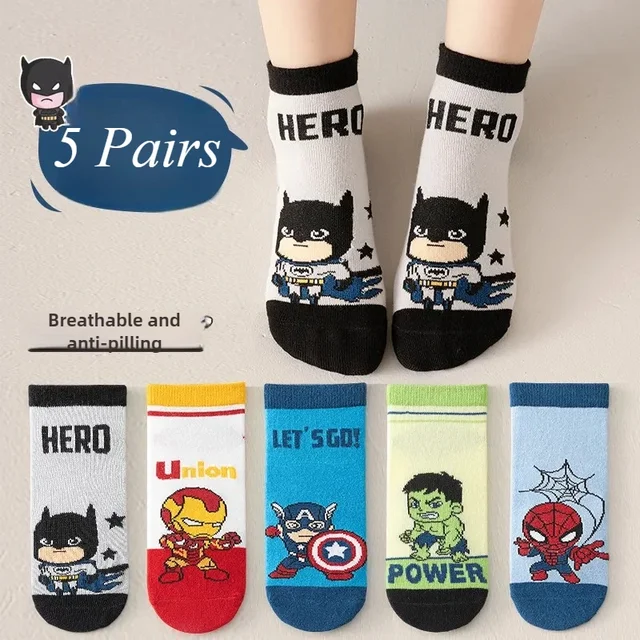 5 par Spiderman Bawełniane skarpetki dziecięce iron Man Hulk Thor Anime dzieci Chłopcy Krótkie skarpetki Cartoon Baby Wiosna Lato Krótkie skarpetki