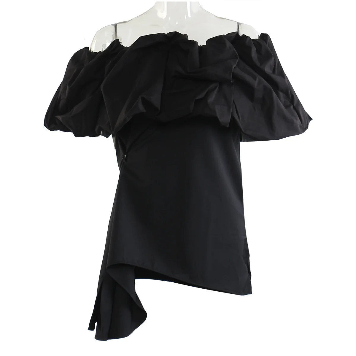 

Весенне-летняя мода 202, новая однотонная облегающая рубашка с открытыми плечами и воротником с одним словом, 1049