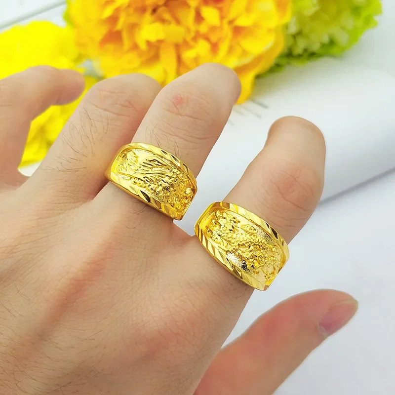 

9999 Real Gold 24K Couple Gold Opening Dragon and Phoenix Ring Men's and Women's Rings Wedding Jewelry Explosion