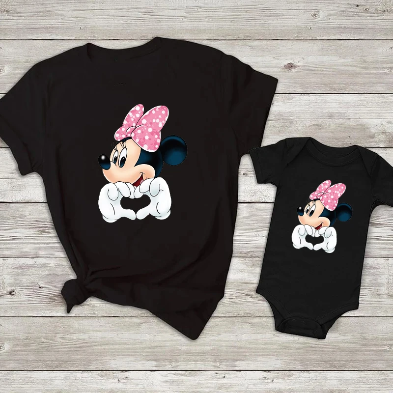 Disney Minnie Mouse Family Shirts Funny Mommy and Me Kids Tshirts Matching Baby Rompers Cotton Family Look Disney Trip Clothes