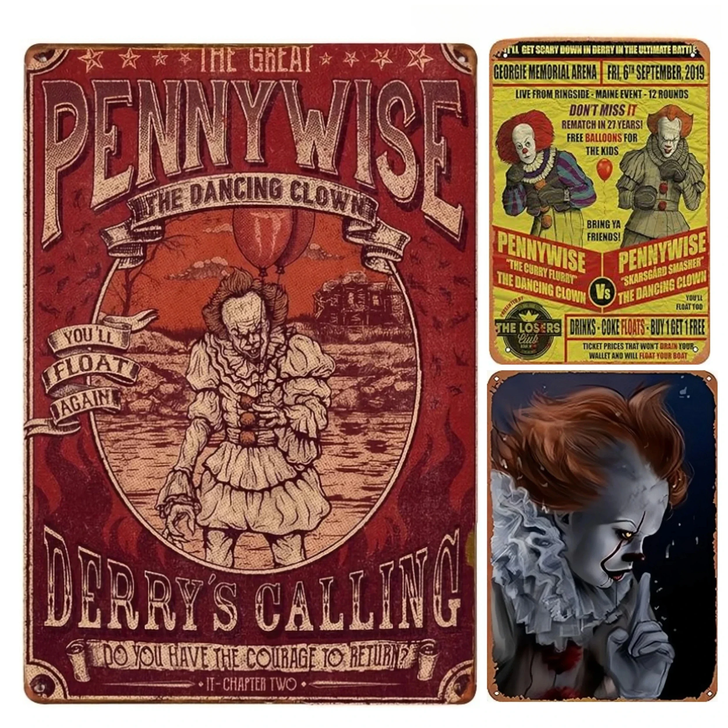 علامة معدنية عتيقة Pennywise Vs Pennywise IT أيقونات رعب تين تسجيل للمنزل بار المرآب ديكور الهدايا ملصقات ديكور المنزل