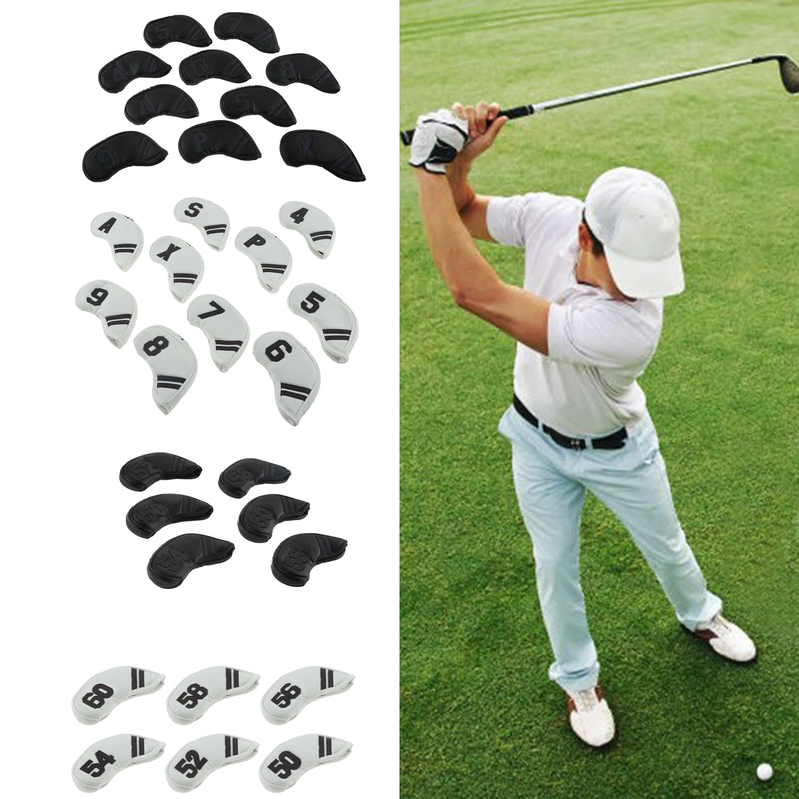 6/10Pcs PU Golf Head Covers White/Black 16x7cm For Sand Wedges/Irons Soft Waterproof Dustproof Golf Training Aid Golfer Gift