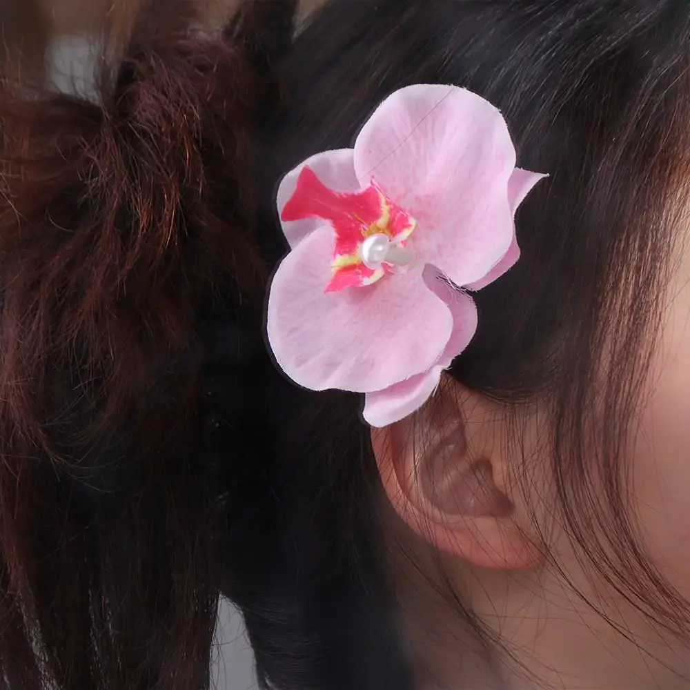 

Pink Orchid Flower Hair Clip Hair Accessories Headdress Sweet Hairpin Hair Ornament Side Barrettes Bohemia Barrette Bridal