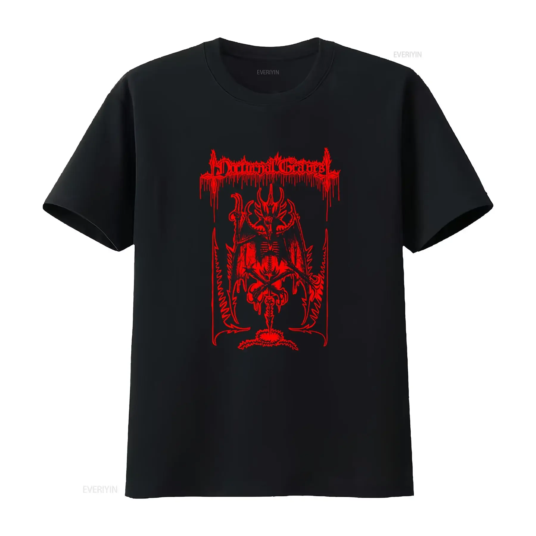 NOCTURNAL GRAVES 'Long Live Death' Red Print T Shirt Gothic Skeleton Design for Dark Fashion Lovers vintage Washed Slightly
