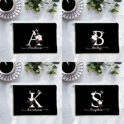 Personalized Customized Name Makeup Bag Teacher Day Flower Makeup Box Handbag Organizer Bridesmaid Wedding Toilet Wash Side Bag