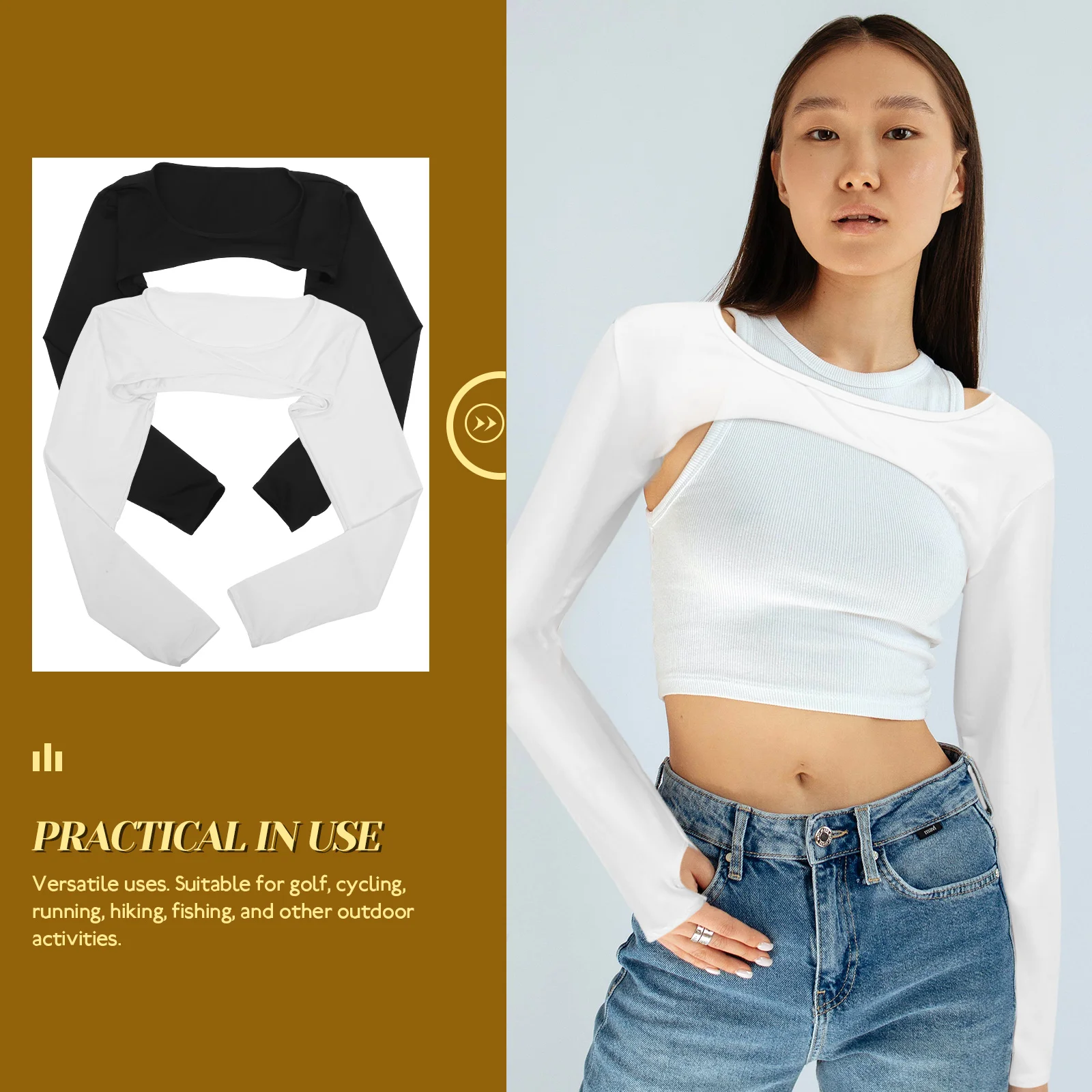 

2pcs Arm Sleeves for Women Black White UV Protection Cooling Breathable Elastic One Size Fits All Quick Dry Polyester Golf