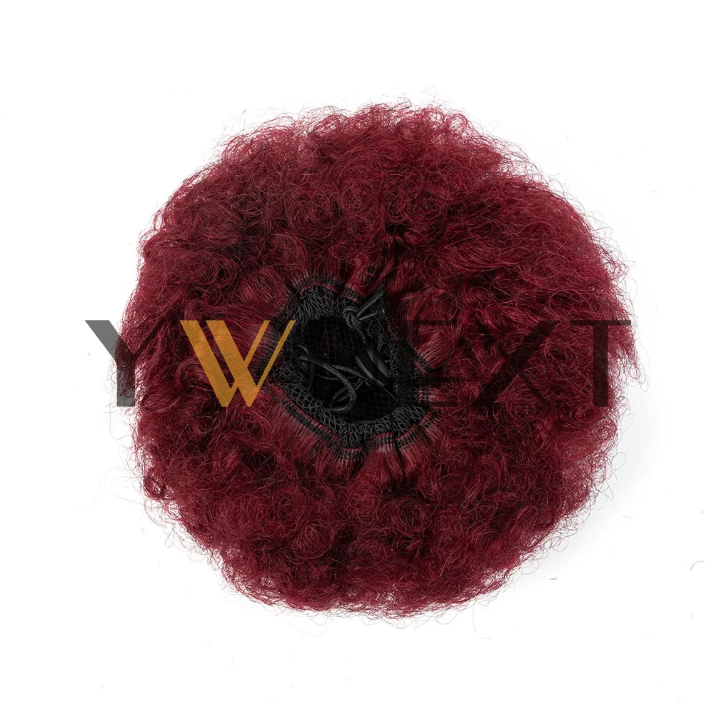 Burgundy 30-50G Afro Kinky Curly Ponytail Buns Chignon Human Hair Extensions 04