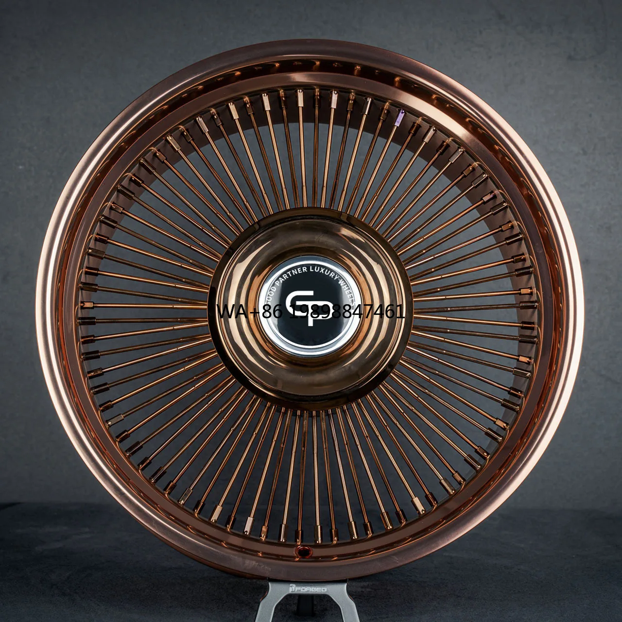 

20 22 24 Inch Rose GOLD WIRE STRAIGHT SPOKE REVERSE FLOATING FORGIATO WHEELS Wire Spoke Wheels