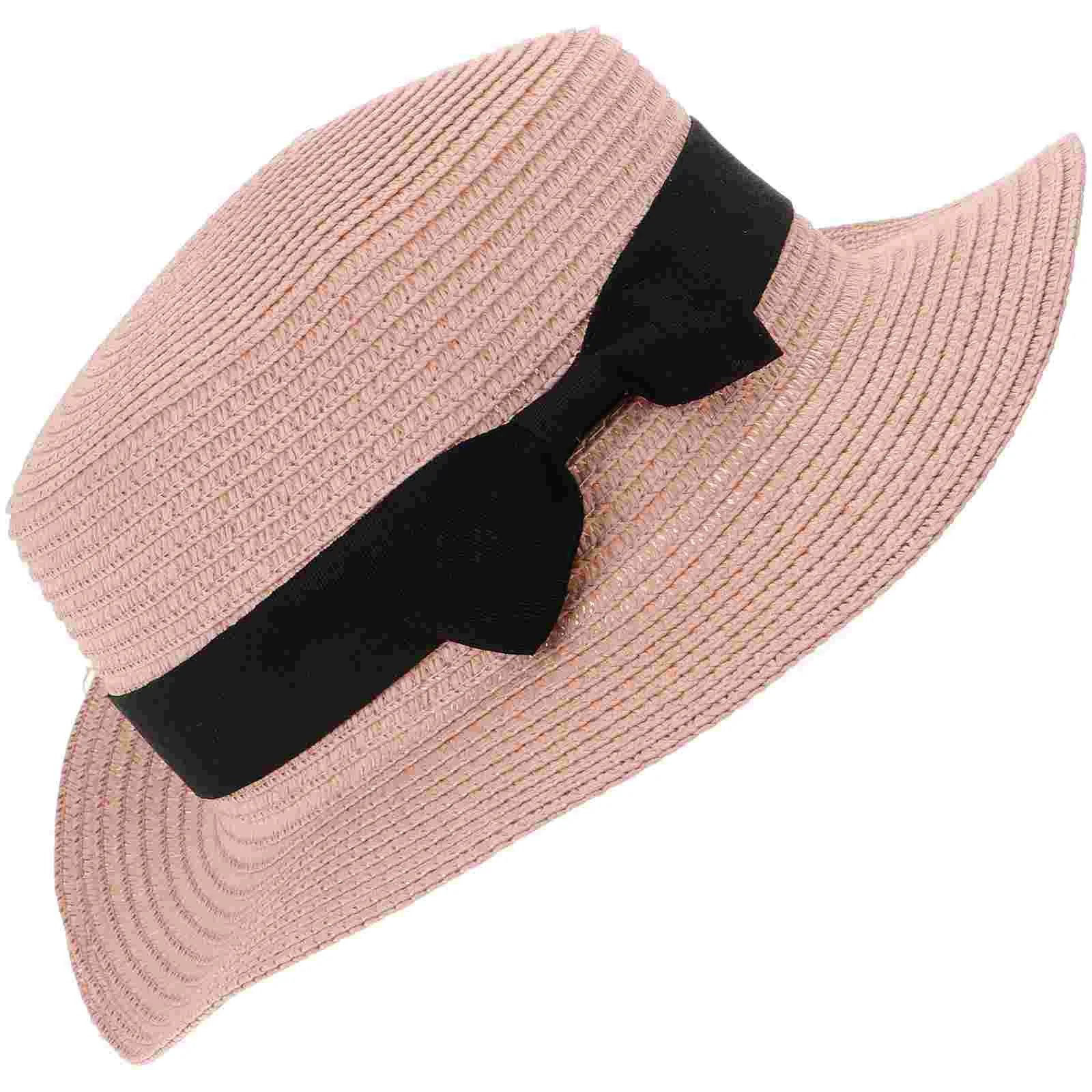 

Straw Hat with Bow Hats for Women UV Protection Breathable Sun Small Woven Lady Blocking Summer Beach Bucket Woman