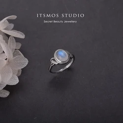 ITSMOS anillo ovalado de plata de ley con piedra lunar geométrica para mujer, bandas de piedras preciosas naturales Retro, joyería de boda de lujo para mujer, elegante