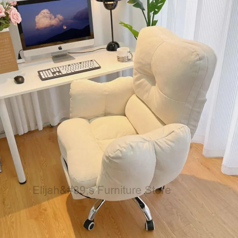 Chair Office Velvet Ergonomic Back Cushion Aesthetic White Recliner Office Chairs Mobile Comfy Bedrooms Cadeira Cute Furniture