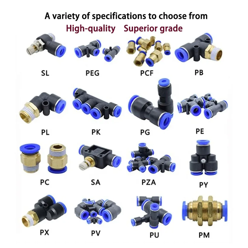 Pneumatic Quick Connector Pipe Fitting Quick Plug PU PV PE PY BUC HVFF Air Quick Release Suitable for Hoses of 4mm 6mm 8mm 10mm