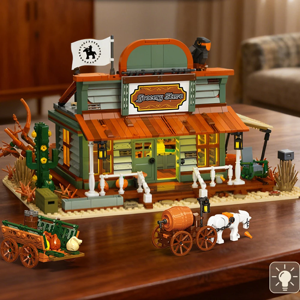 Idee Huis Architectuur Baksteen Westerse Kruidenier Bouw Bouwsteen Model Sets Speelgoed Met Licht Voor Kinderen Geschenken