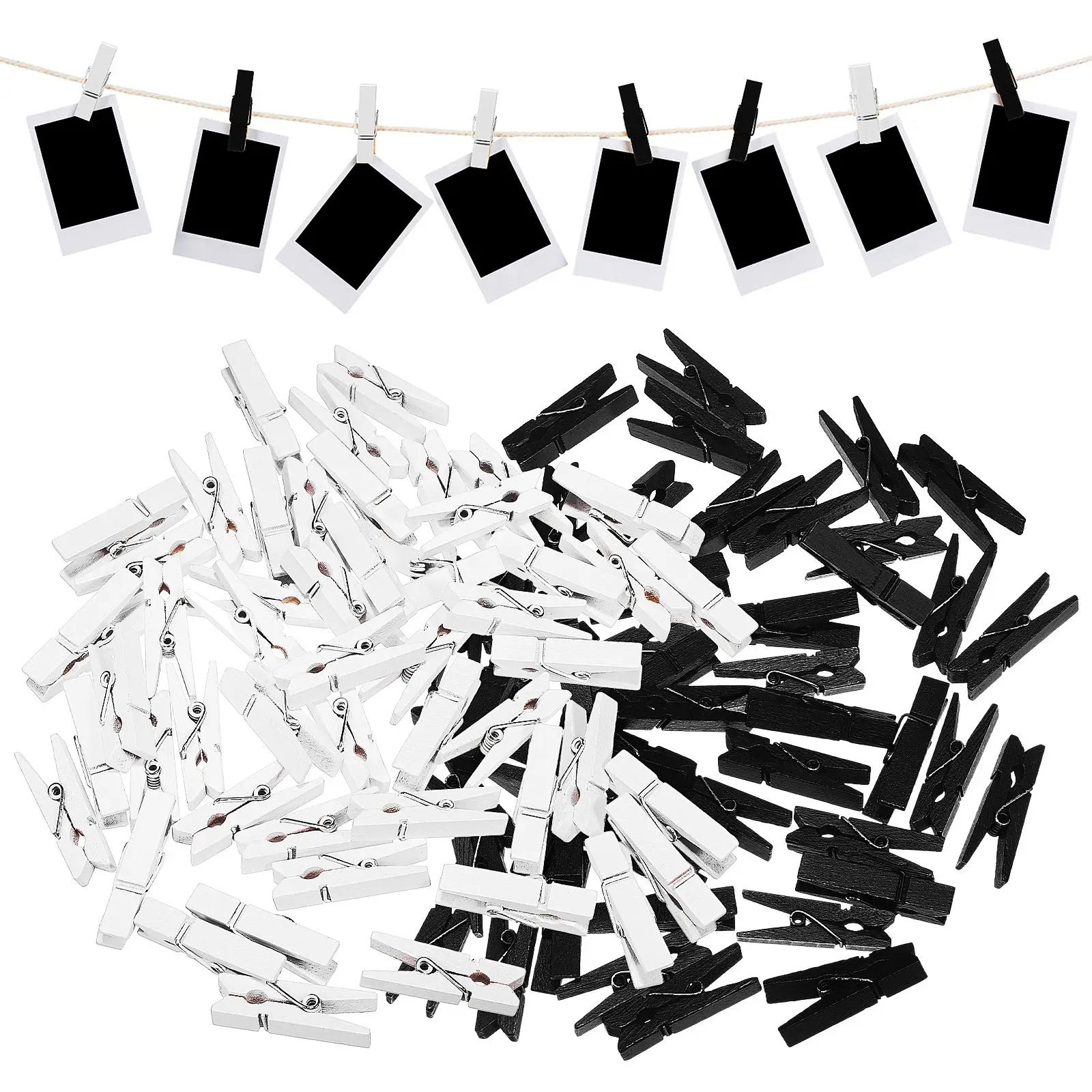 Description Picture 6 of item100 Pcs Wooden Decorative Clips 50 Black 50 White Strong Grip Photo Wall ganizer Clothes Pins Laundry Pegs Document Clip Storage