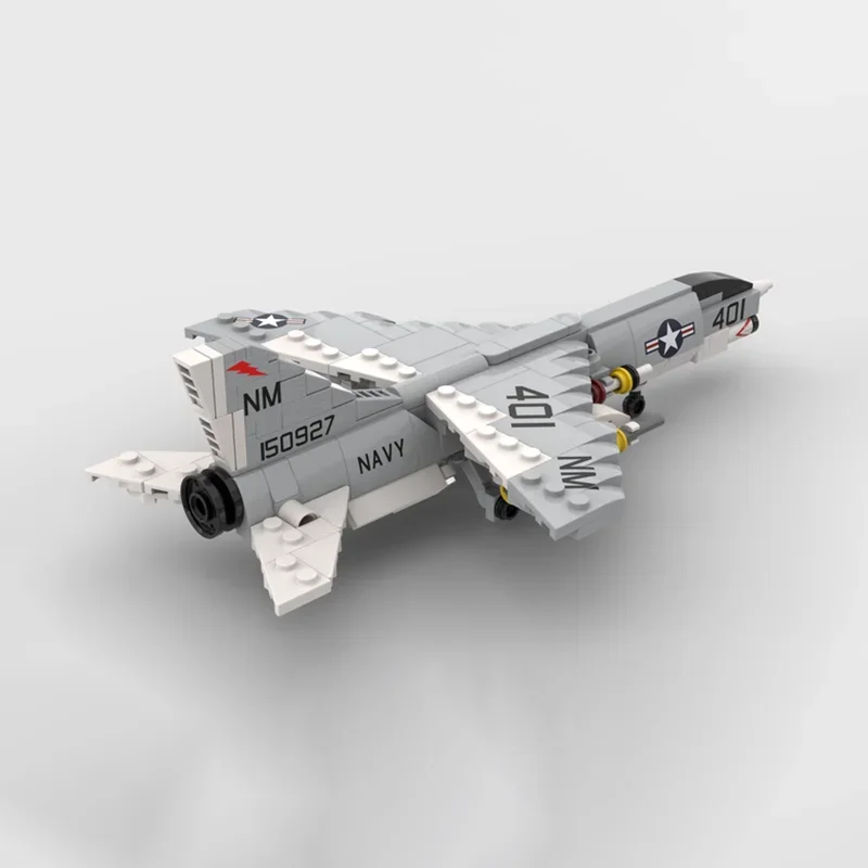 Military Series Moc Building Blocks 1:72 Scale F-8E Crusader Model Technology Fighter Bricks DIY Assembly Toys Child Gifts