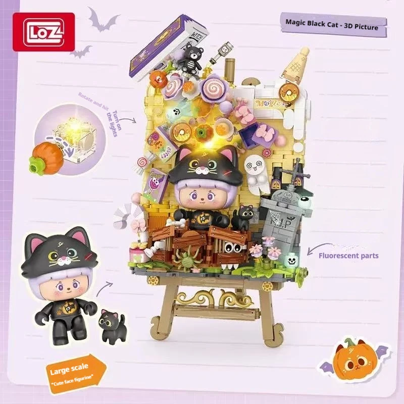 LOZ 할로윈 3D 페인팅 빌딩 블록 장식품 시리즈, 마법의 검은 고양이와 재미있는 호박, 성인 창의적인 할로윈 선물