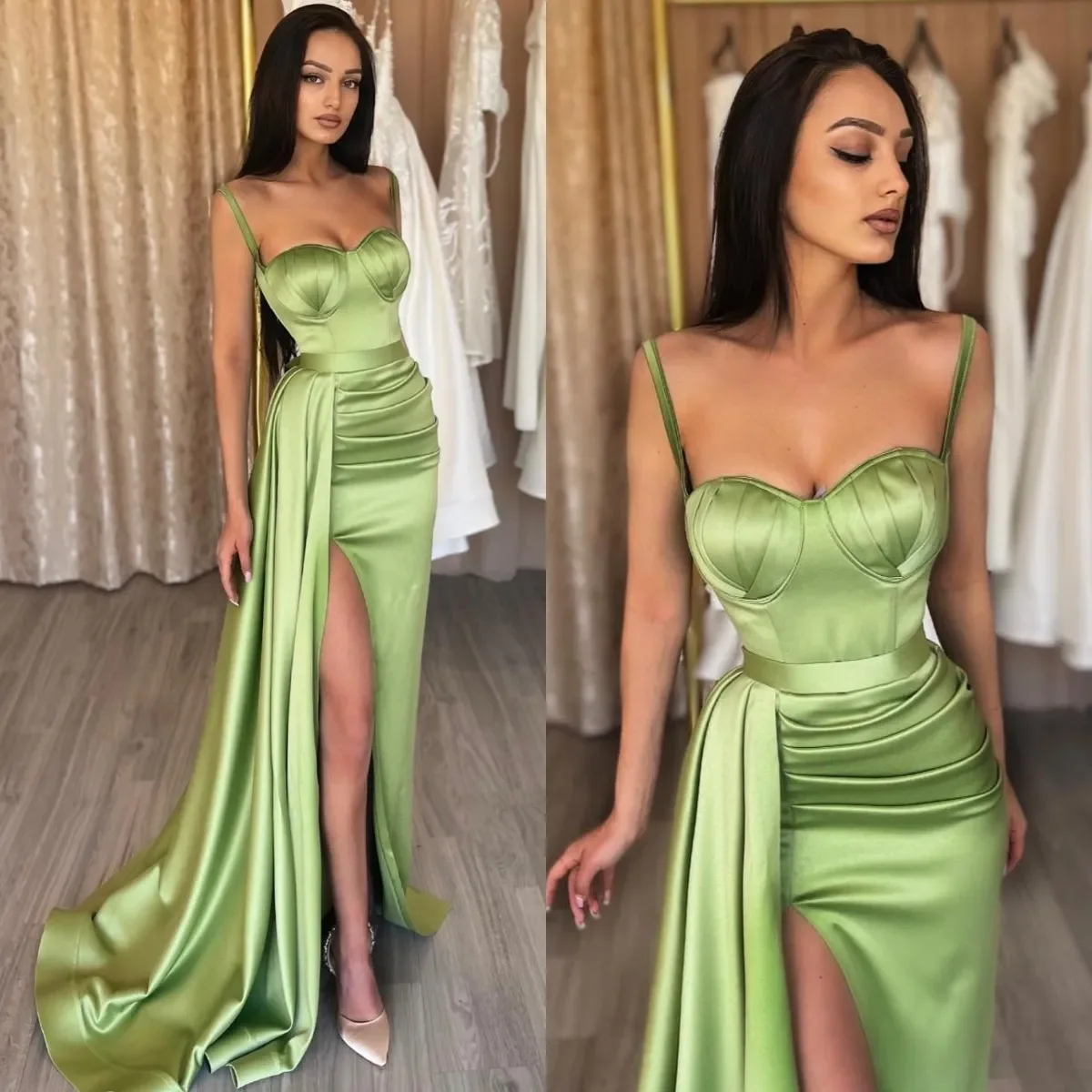 Simple and elegant A-line ball dress Sexy Italian strap pleated slit formal long special Ocn party custom new evening dress