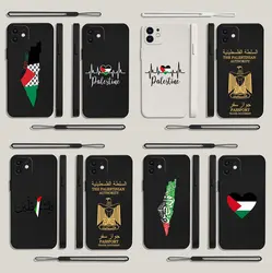 Palestine Flag Map Passport Phone Case For Samsung Galaxy S24 S23 S22 S21 S20 Ultra Plus FE Note 20 10 9 Plus With Lanyard Cover