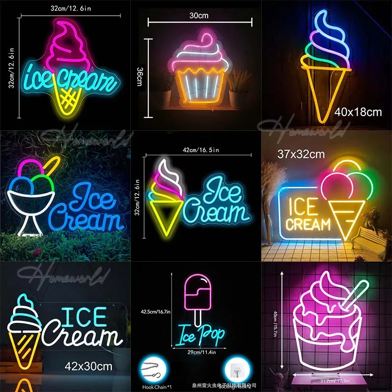 Ice Cream LED Neon Sign Drink Store Neon Light Custom Letter Decoration Lampe for Shop Store Wall Bar Party