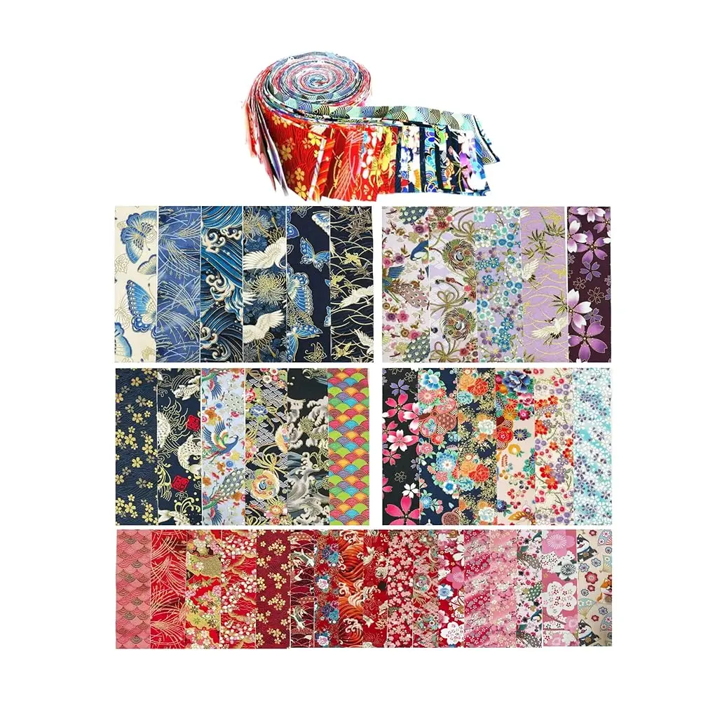 

Heavyweight 100% Cotton Fabric Pack, 40 Pcs Japanese Style Precut Strips | 2.6x19.7 Inches for Quilting, Sewing & DIY Projects