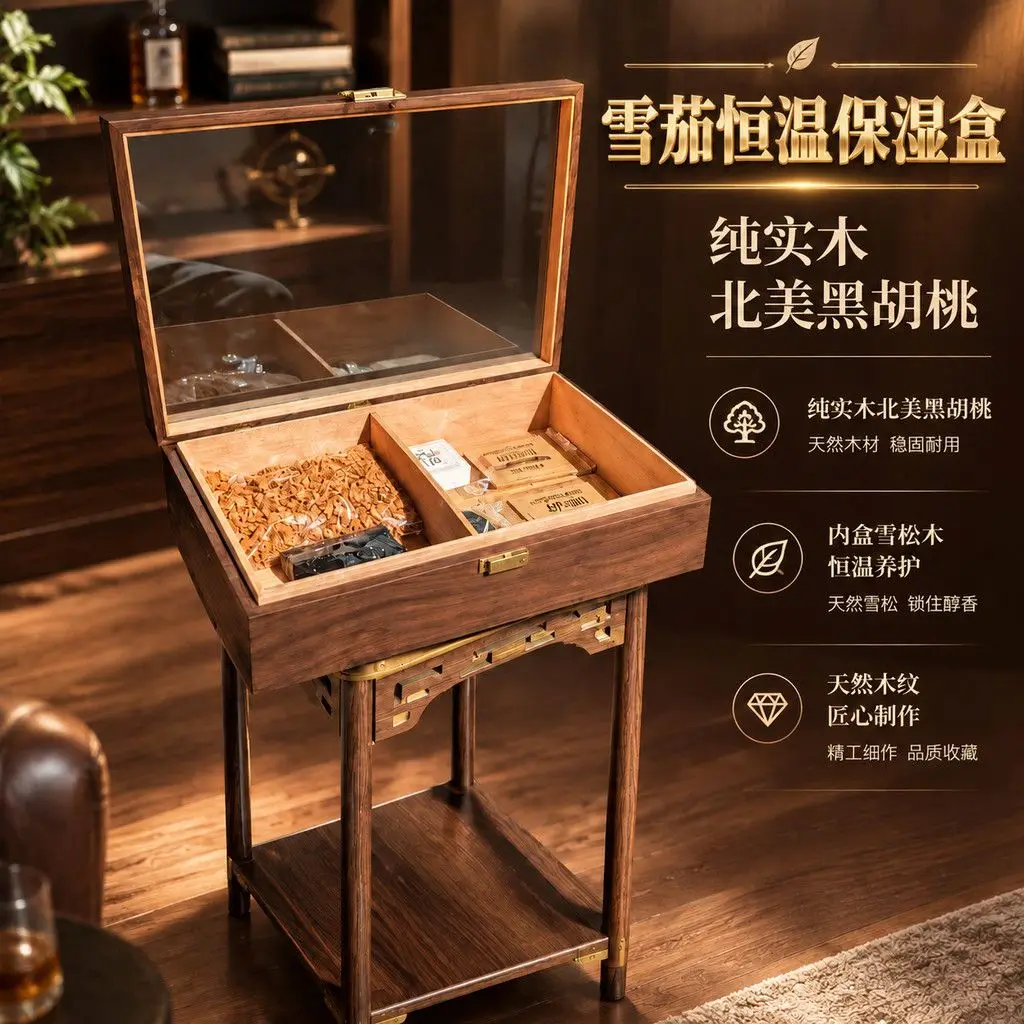 Cigar Box Cedar Wooden Box Cigar Moisturizer Large Capacity Eggplant Box Professional Sealed Cigar Maintenance
