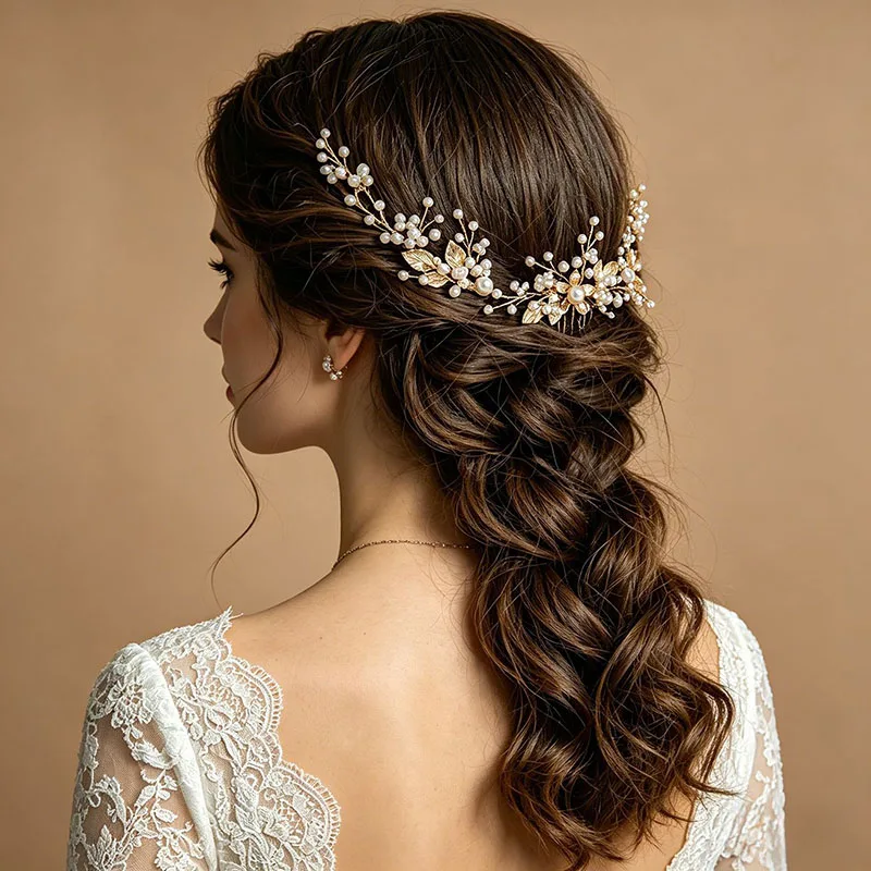 SLBRIDAL Handgefertigte Haarnadeln aus Legierung mit Blumen, Blättern, Strass, Kristallen und Perlen, Braut-Haarschmuck-Set, Hochzeits-Haarschmuck, Damen-Haarschmuck – Detail 2