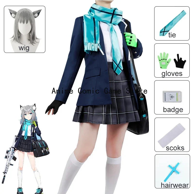 

Anime Blue Archive Sunaōkami Shiroko Cosplay Costume Wig Hairwear Name Badge School Uniform Halloween Party Outfits for Women