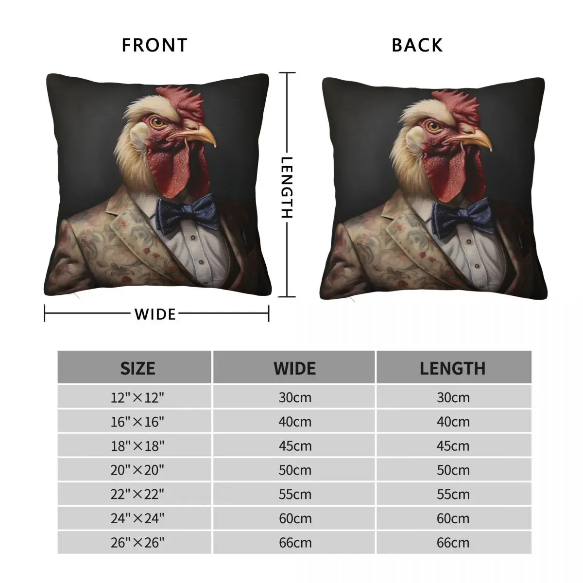 Rooster Portrait Dapper Animal Pillowcase Polyester Linen Velvet Creative Zip Decorative Pillow Case Room Cushion Cover