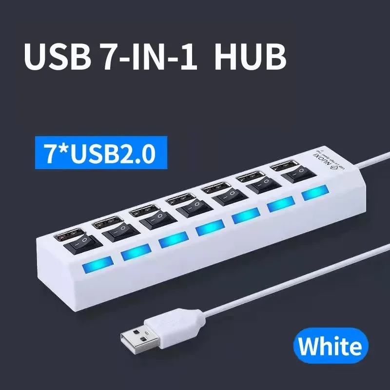 Portable Multiple USB Port Expander With Switches 4/7 Ports Super Speed 5Gbps Power Adapter For PC Multi Ports USB HUB 2.0