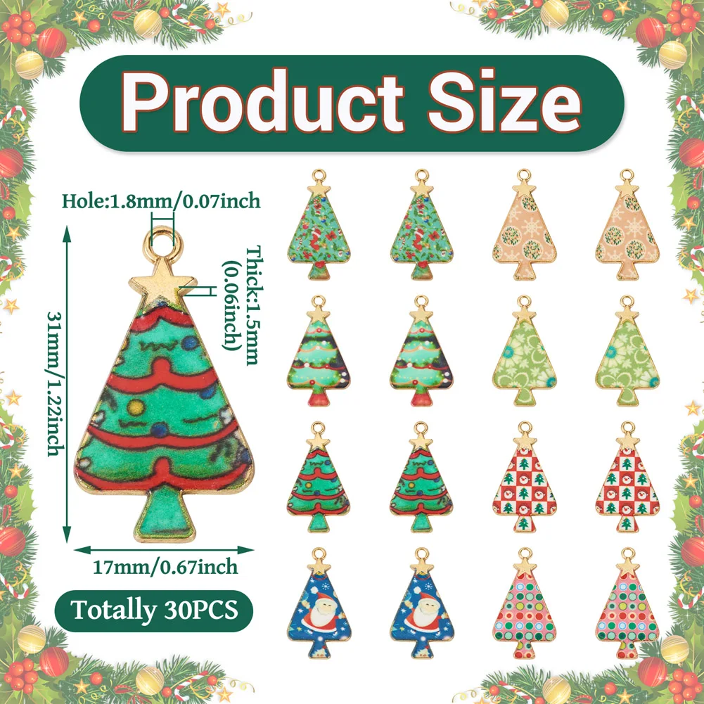 30Pcs Christmas Trees Charms Enamel Alloy Pendants Random Color for Jewelry Making Diy Dangle Earrings Keychain Bracelet  Gifts