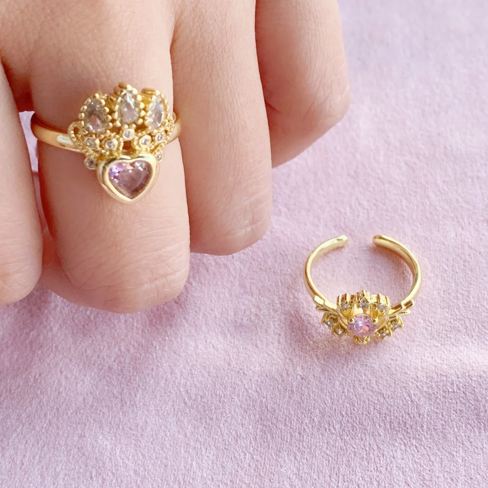 Rapunzel Crown Ring Woman Fashion Wedding Party Jewelry Accessorie Gold Plated Adjustable Crown Heart Princess Ring Gift For Her