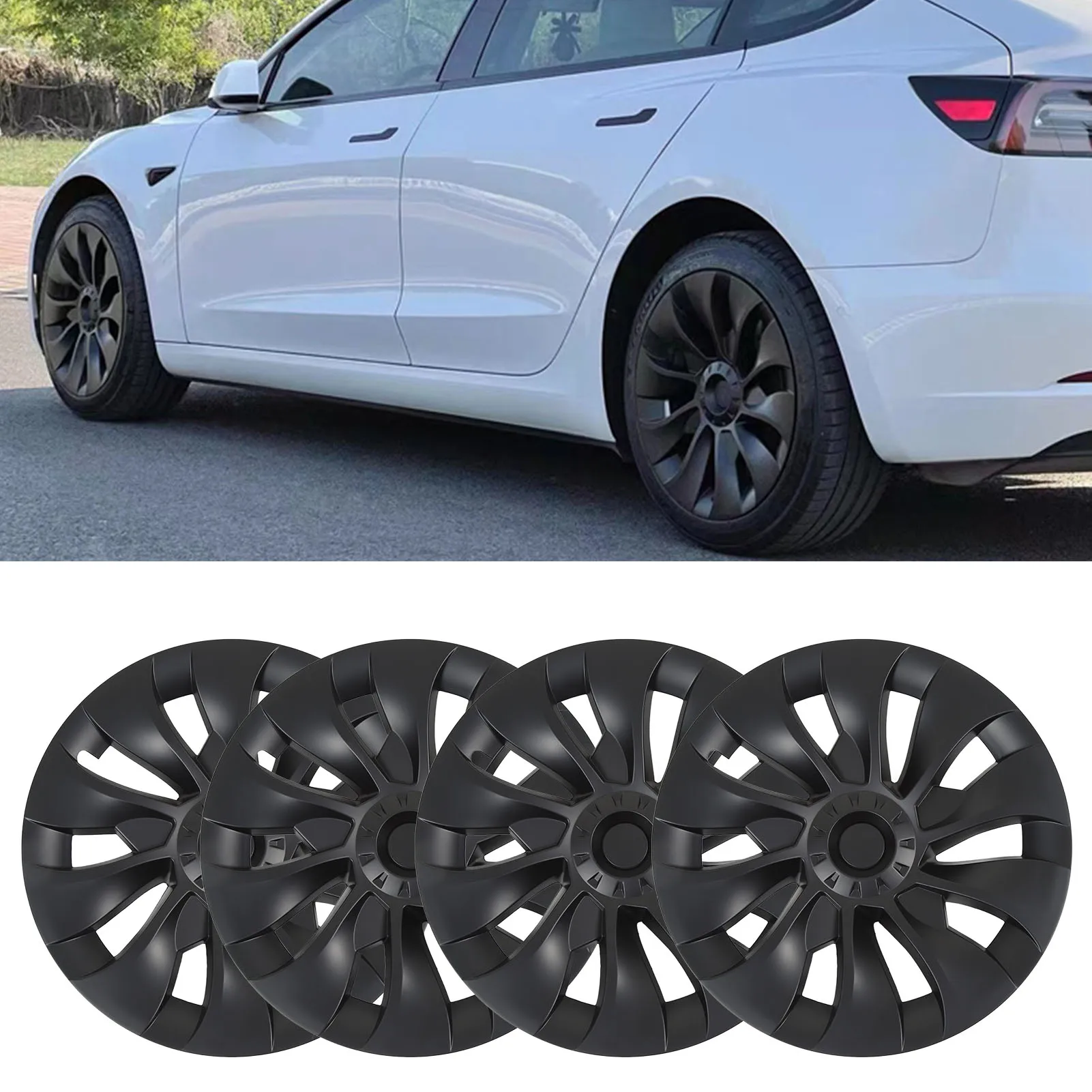 

4Pcs 18in Wheel Hubcap Matte Black Cool Sporty Replacement fits 18 Inch Wheels