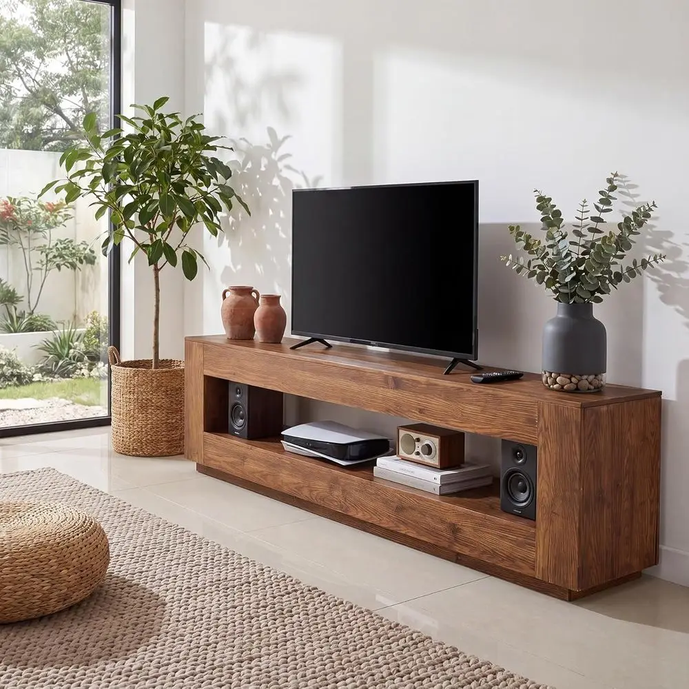 70.86-in Extra Long Solid Wood TV Stand or 55/65/75/85 inch TVs, 2-Tier Entertainment Center, Media ole Tale with StoraShel, TV