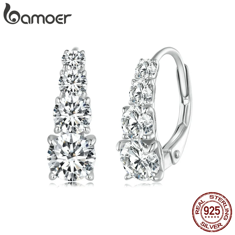 

Bamoer Arranged Multiple Size Moissanite Hoop Earrings Chic Solid 925 Sterling Silver Ear Buckles for Women Fine Jewelry Gift