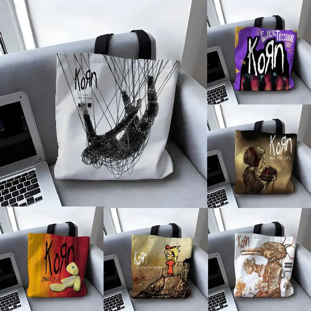 Aufbewahrungstaschen, Canvas-Einkaufstasche, große Designer-Handtaschen für Damen, Einkaufstaschen für Lebensmittel, Rockband K-Korn