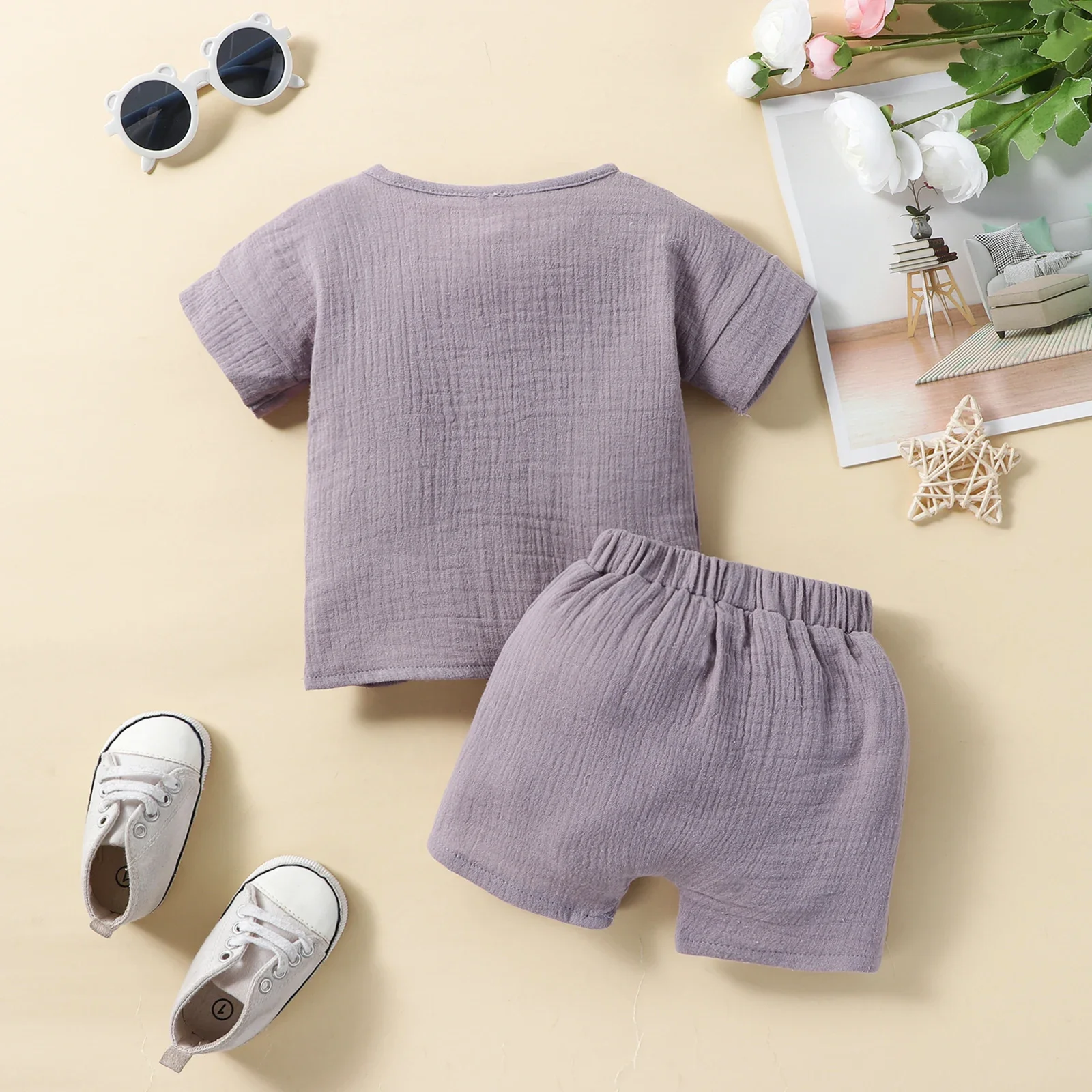 0-18M Newborn Baby Boys Girls Clothes Outfits Casual Short Sleeve Tops Shorts 2Pcs Summer Toddler Infant Clothing Suits