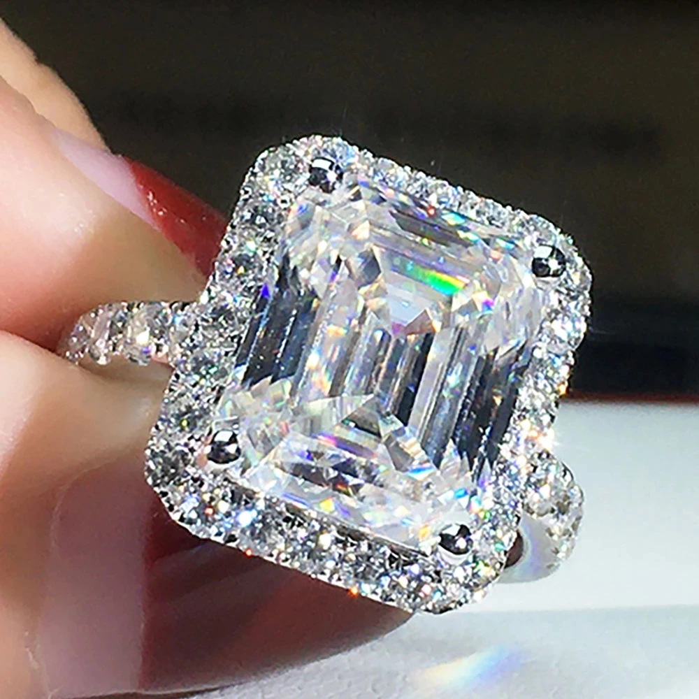 

9K Au375 White Gold Women Wedding Party Engagement Ring 1 2 3 4 5 Carat Emerald Rectangle Moissanite Diamond Ring Luxury