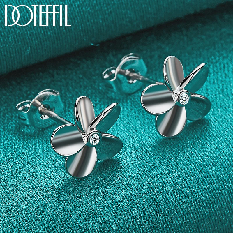 DOTEFFIL 925 Sterling Silver Five Leaf Flower AAA Zircon Stud Earrings For Woman Wedding Engagement Fashion Party Charm Jewelry