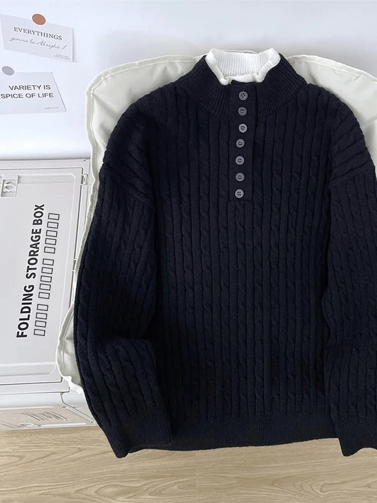 

Trendy Knitted Sweater with Henry Collar Men Women Autumn Winter Loose Fit Long Sve Breathable Deformed Resistant UV Prote...