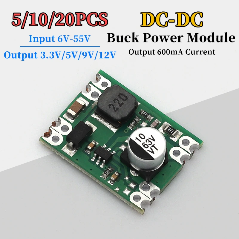 DC-DC Buck Power Module 6V-55V Input to 3.3V 5V 9V 12V Output 600mA Current