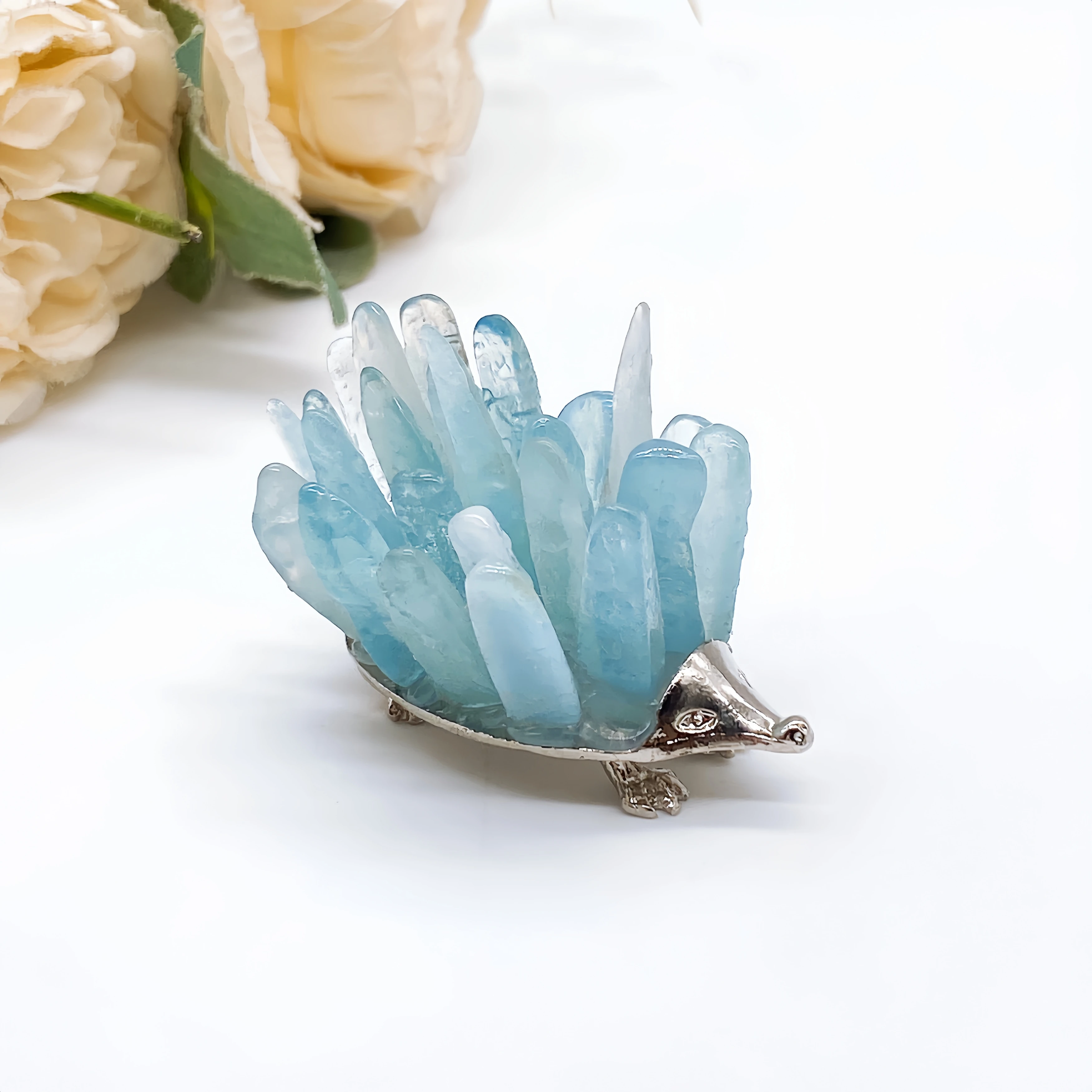 1PC Natural Blue Aquamarine Hedgehog Crystal Quartz Stone spar crafts Animal Reiki Healing Home Decor Children Gift