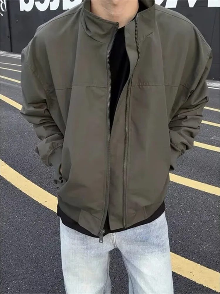 American Style Pilot Jacket Men's Soft  Windproof Stand Collar Outerwear Casual Loose Fit Autumn Season Fashion