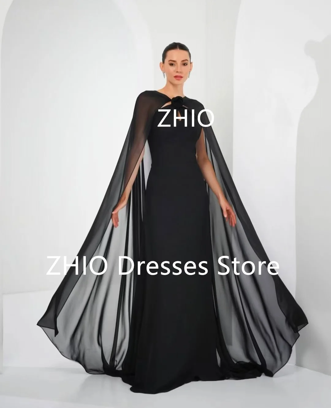 ZHIO Rose Long Jacket Evening Dresses Draped Mermaid Floor Length Formal Occasion Dress Party Gowns Customized Elegant