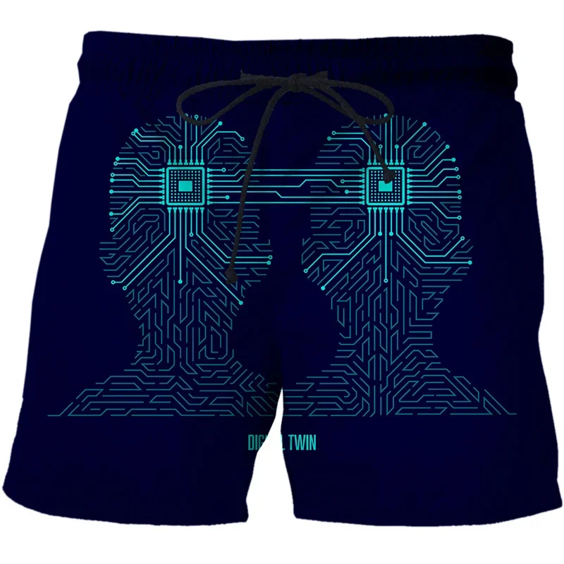 Harajuku Summer 3D Artificial Intelligence Information Technology Era Printing Beach Shorts For Men 5G Graphic Short Pants Trunk