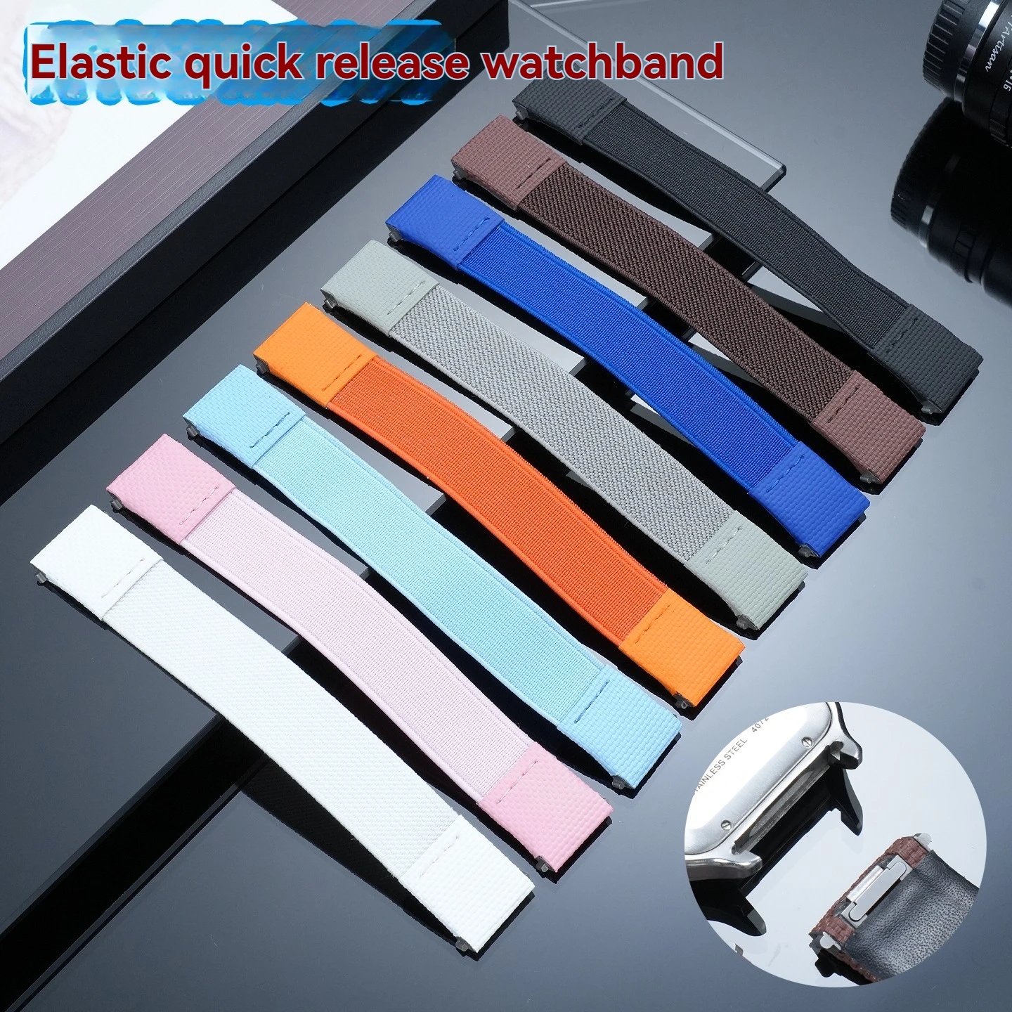 Elastic FKM Fluororubber Band For Cartier Santos WSSA0009 WSSA0010 Quick Release Flat Strap 19mm 21mm Replacement Customizable