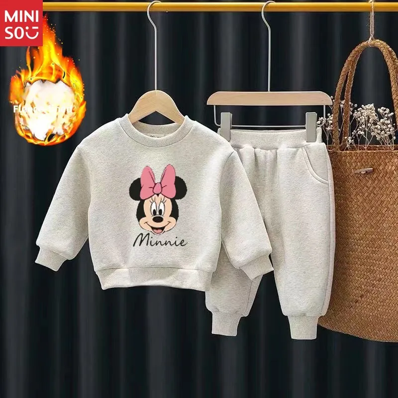 

Miniso Mickey Mouse Girls' Fleece Set | 2024 Winter Hoodie & Pants 2-Piece Outfit, Cute & Cozy