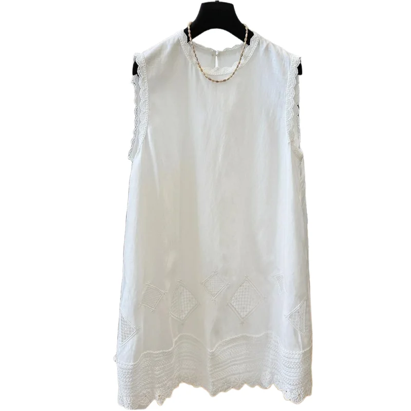 فستان نسائي صيفي بدون أكمام فستان كاجوال فضفاض برقبة دائرية تي شيرت بألوان متباينة