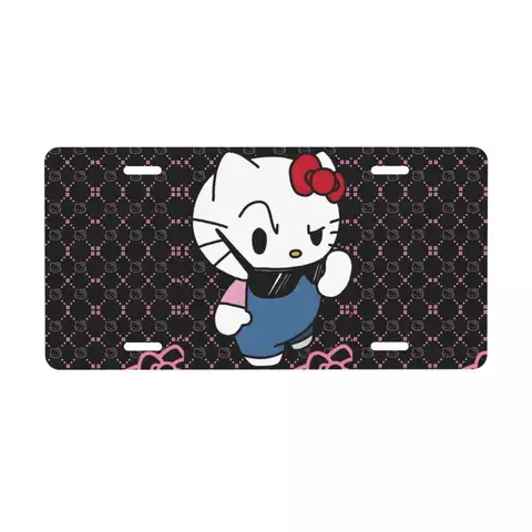Custom Hello Kitty ป้ายทะเบียนความแปลกใหม่การ์ตูนตกแต่งรถป้ายทะเบียนด้านหน้าอลูมิเนียมป้ายโลหะ Vanity Tag 6X12 นิ้ว