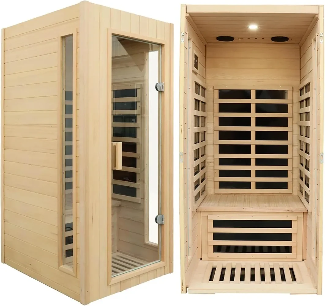 

1 Person Infrared Sauna, Home Sauna, Hemlock Wood Far Infrared Sauna Indoor, 1,300watt, Low EMF Infrared Saunas for Home with